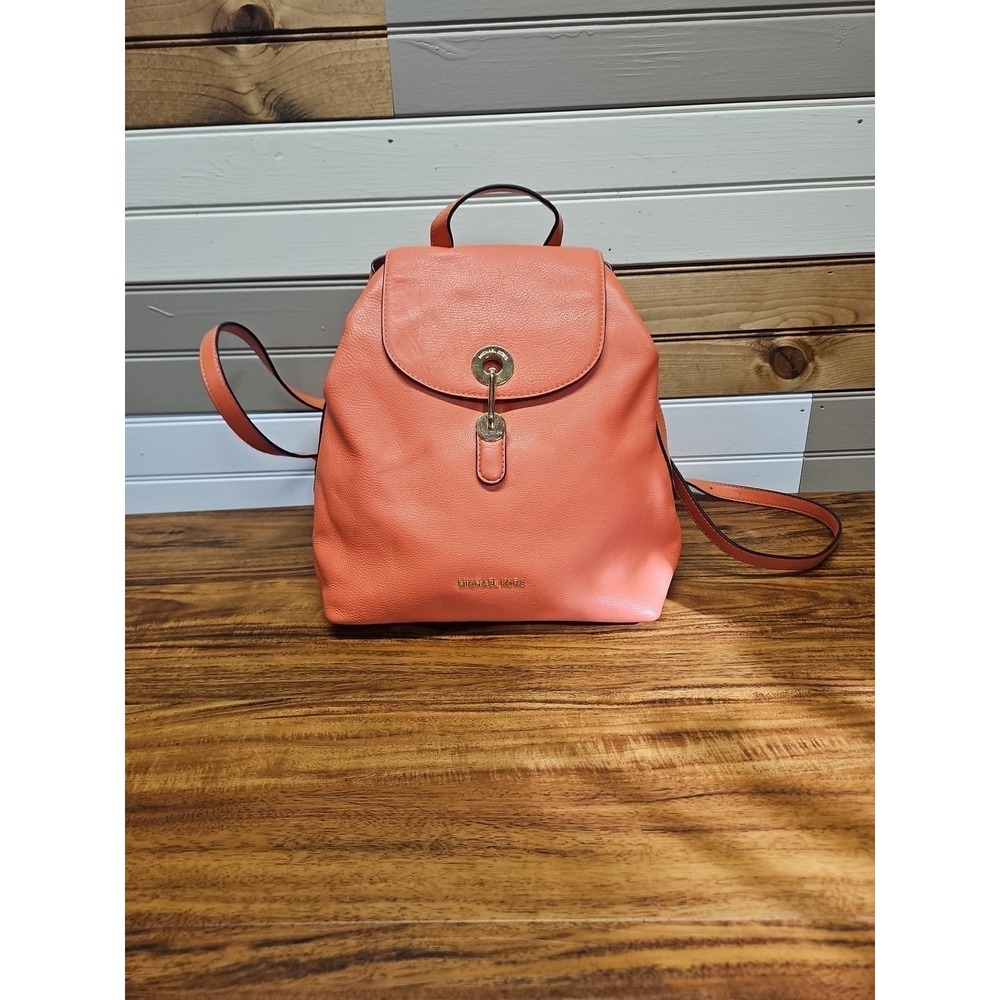 Michael Kors Raven Medium Peach Pebbled Leather Backpack - Picture 1 of 9